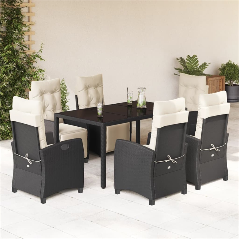 Afuera Living 7 Piece Rattan Garden Dining Set in Black/Cream White