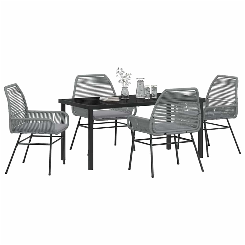 Afuera Living 5 Piece Poly Rattan Garden Dining Set with Cushions in Black