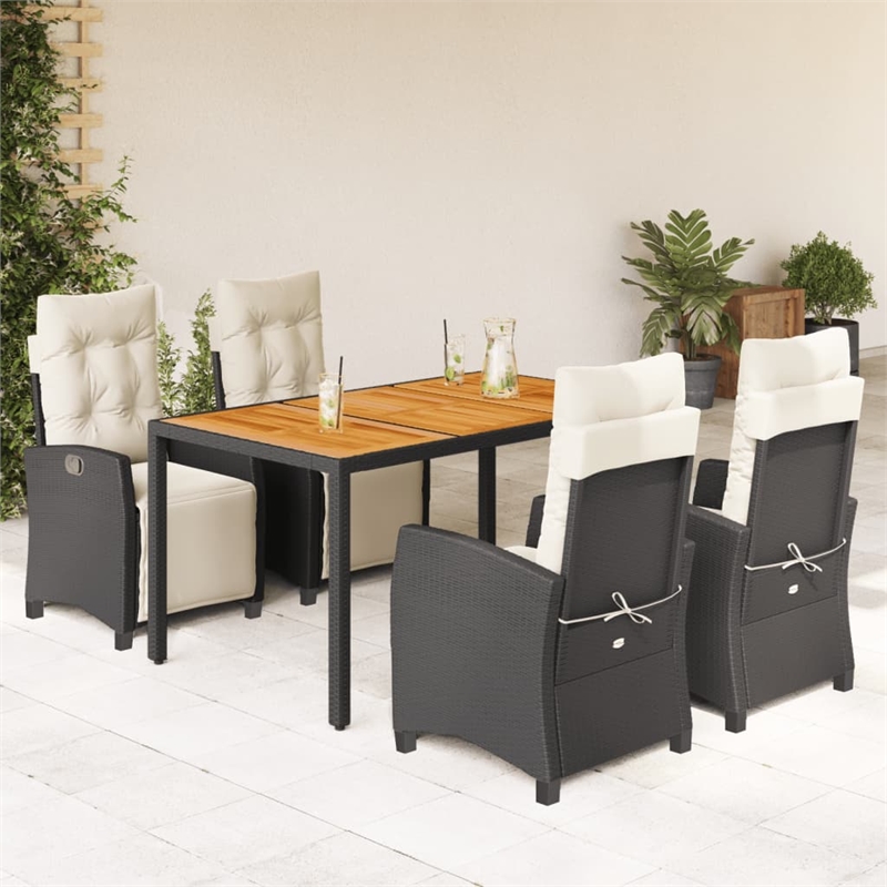 Afuera Living 5 Piece Poly Rattan Garden Dining Set in Black/Cream White
