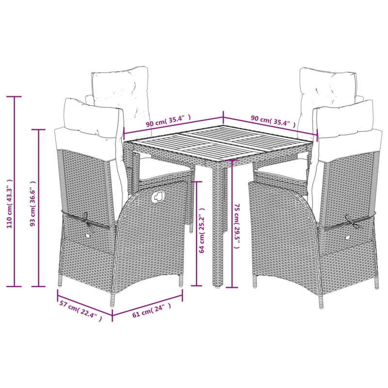 Afuera Living 5 Piece Poly Rattan Garden Dining Set in Black/Cream White