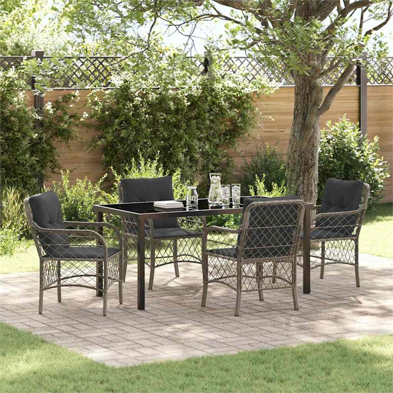 Afuera Living 5 Piece Poly Rattan Garden Dining Set with Cushions in Black