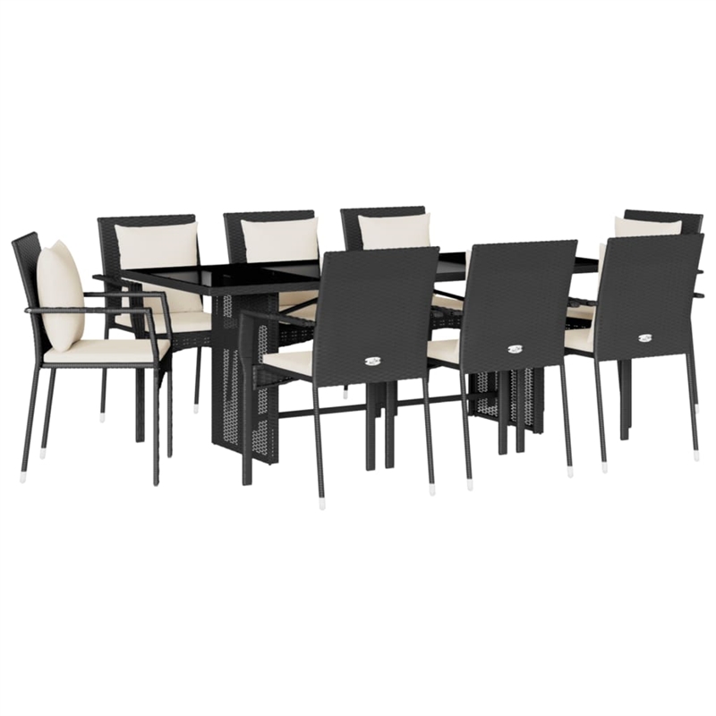 Afuera Living 9 Piece Poly Rattan Garden Dining Set in Black/Cream White