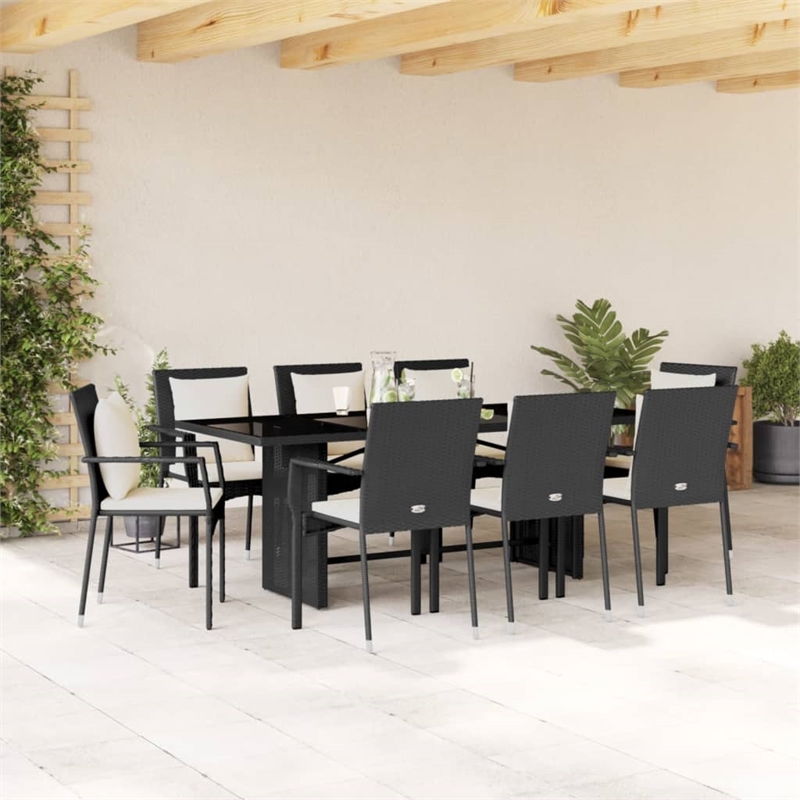 Afuera Living 9 Piece Poly Rattan Garden Dining Set in Black/Cream White