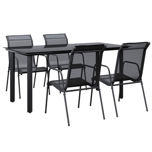 Afuera Living Contemporary Steel Garden Dining Set in Black/Anthracite