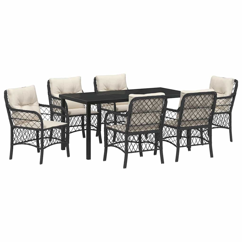 Afuera Living 7 Piece Poly Rattan Garden Dining Set with Cushions in Black