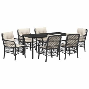 Afuera Living 7 Piece Poly Rattan Garden Dining Set with Cushions in Black