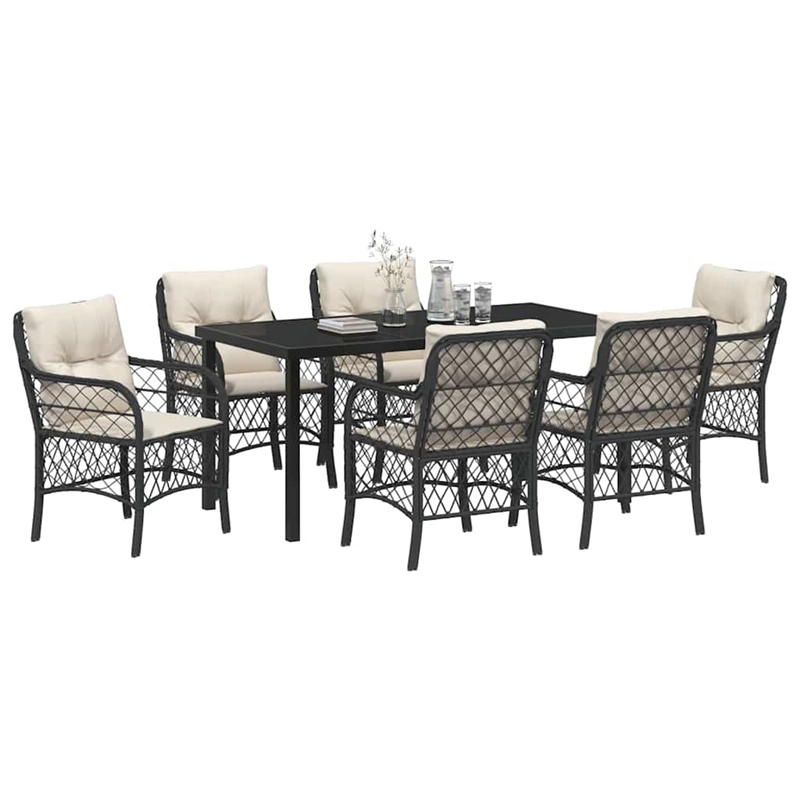 Afuera Living 7 Piece Poly Rattan Garden Dining Set with Cushions in Black