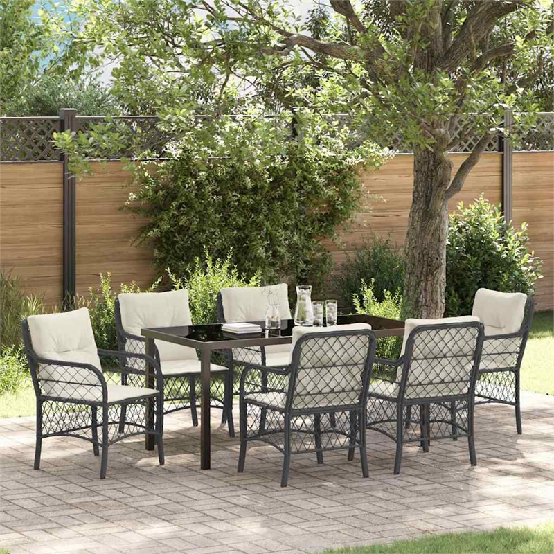 Afuera Living 7 Piece Poly Rattan Garden Dining Set with Cushions in Black