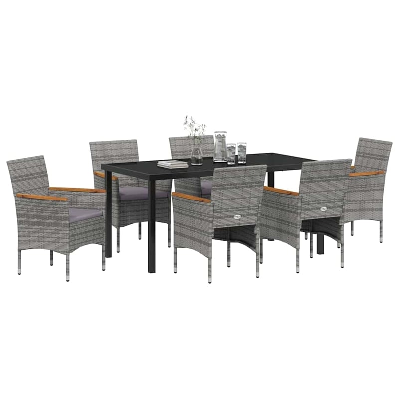 Afuera Living 7 Piece Poly Rattan Garden Dining Set with Cushions in Gray