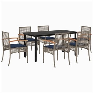 Afuera Living Contemporary 7 Piece Poly Rattan Patio Dining Set in Gray