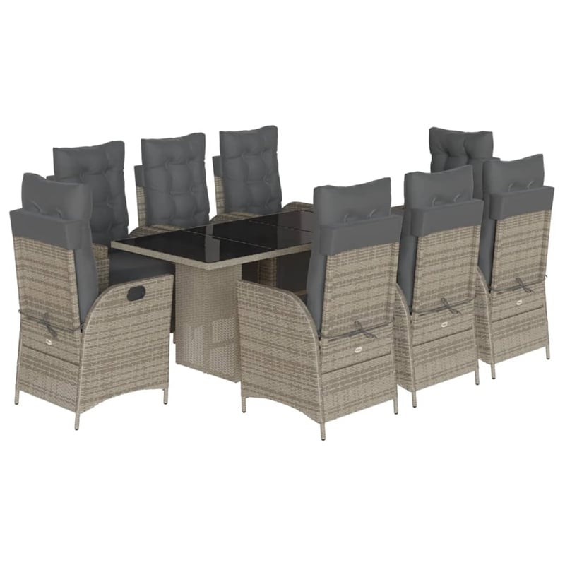 Afuera Living Contemporary 9 Piece Poly Rattan Garden Dining Set in Gray