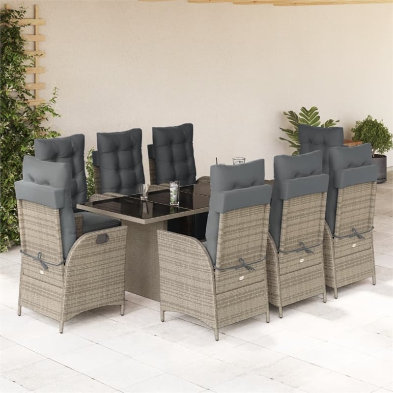 Afuera Living Contemporary 9 Piece Poly Rattan Garden Dining Set in Gray