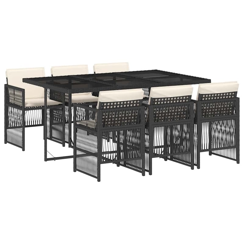 Afuera Living 7 Piece Poly Rattan Garden Dining Set in Black/Cream White