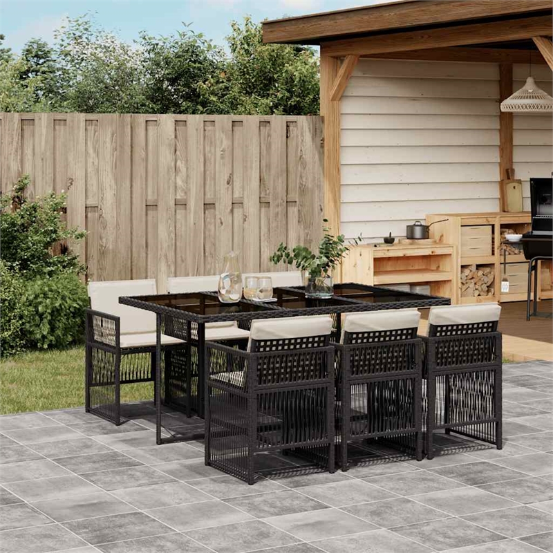 Afuera Living 7 Piece Poly Rattan Garden Dining Set in Black/Cream White