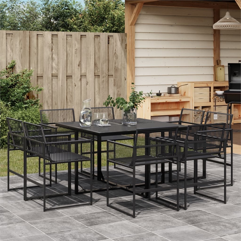 Afuera Living 9 Piece Poly Rattan Garden Dining Set in Black