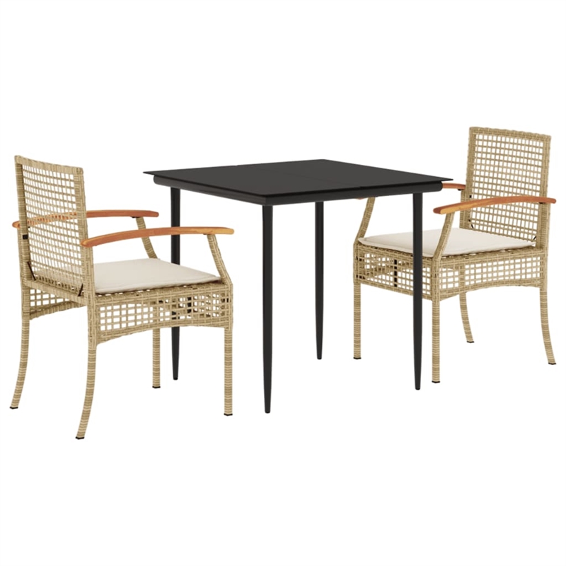 Afuera Living 3 Piece Rattan Garden Dining Set in Black/Cream White