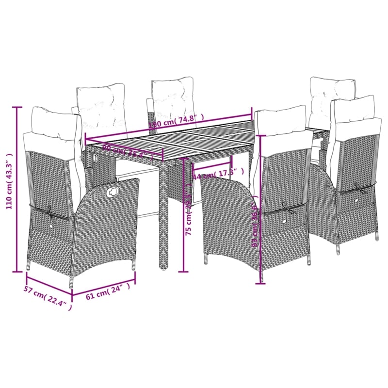 Afuera Living Contemporary Poly Rattan Garden Dining Set in Gray