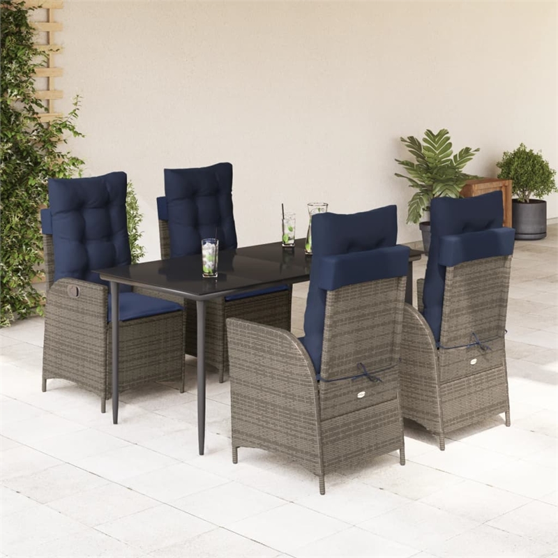 Afuera Living 5 Piece Poly Rattan Garden Dining Set in Gray/Black/Navy Blue