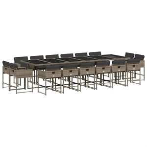 Afuera Living Contemporary 17 Piece Poly Rattan Patio Dining Set in Gray