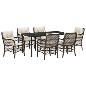 Afuera Living 7 Piece Poly Rattan Garden Dining Set with Cushions in Black