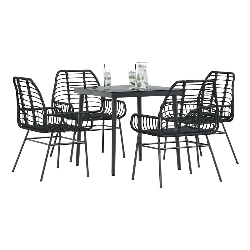 Afuera Living Contemporary Poly Rattan Garden Dining Set in Black