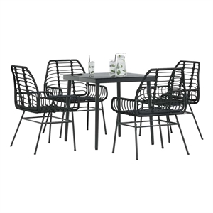 Afuera Living Contemporary Poly Rattan Garden Dining Set in Black