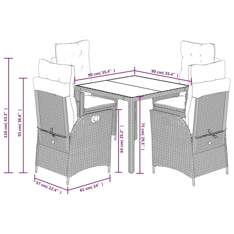 Afuera Living 5 Piece Poly Rattan Garden Dining Set in Black/Cream White