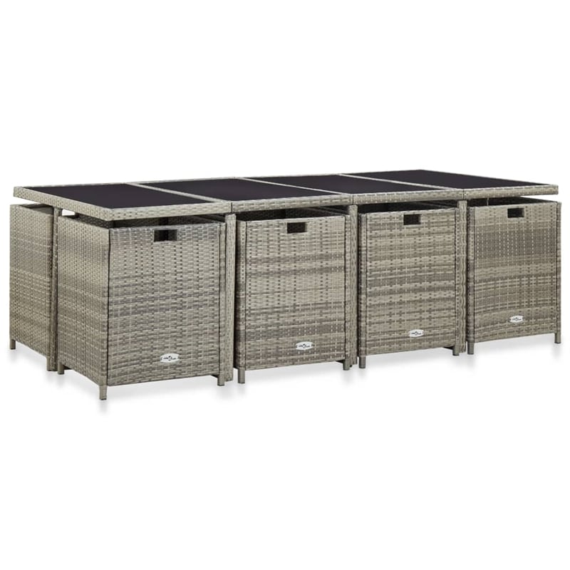 Afuera Living Contemporary Durable Rattan Garden Dining Set in Gray