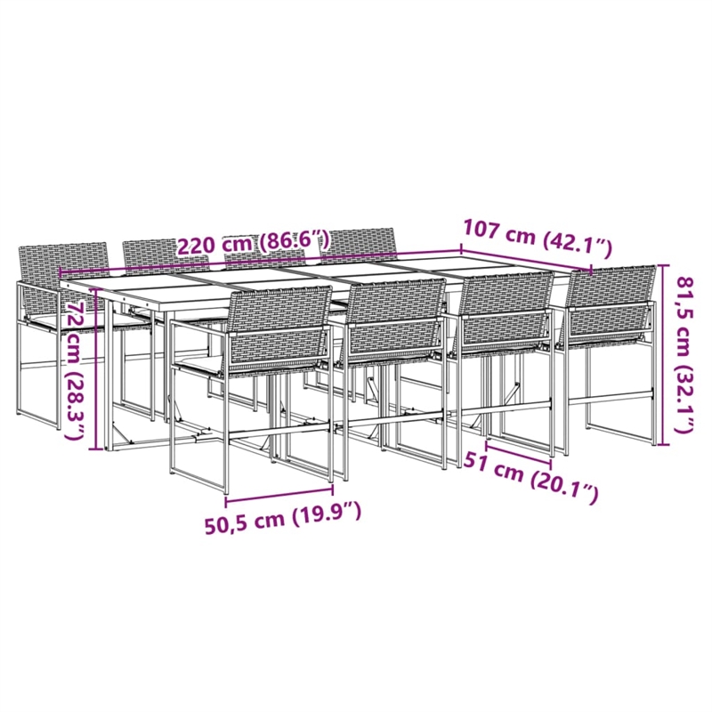 Afuera Living 9 Piece Poly Rattan Garden Dining Set in Black/Cream White
