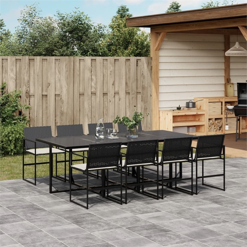 Afuera Living 9 Piece Poly Rattan Garden Dining Set in Black/Cream White