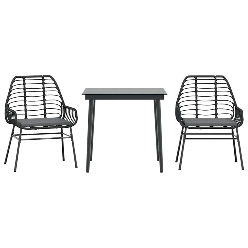 Afuera Living 3 Piece Poly Rattan Garden Dining Set in Black/Dark Gray