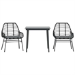 Afuera Living 3 Piece Poly Rattan Garden Dining Set in Black/Dark Gray