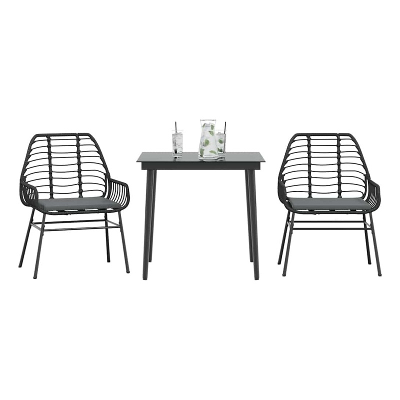 Afuera Living 3 Piece Poly Rattan Garden Dining Set in Black/Dark Gray