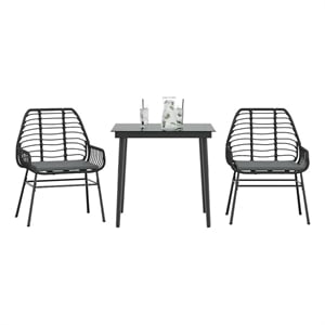 Afuera Living 3 Piece Poly Rattan Garden Dining Set in Black/Dark Gray