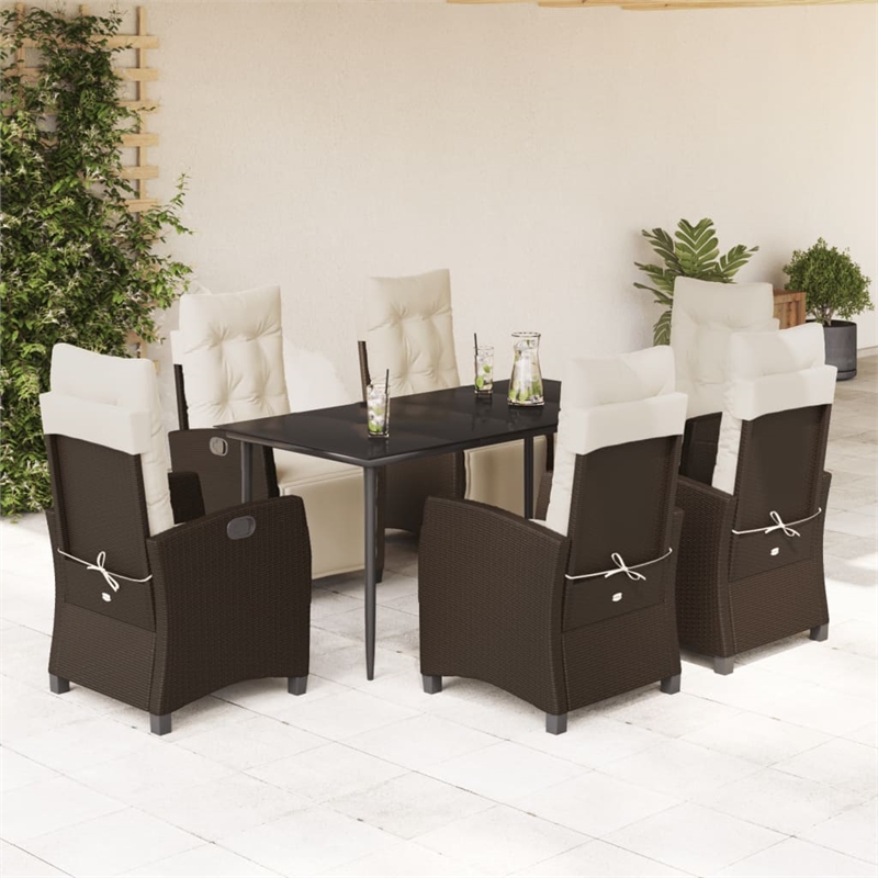 Afuera Living 7 Piece Rattan Garden Dining Set in Black/Cream White