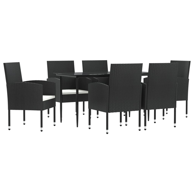 Afuera Living 7 Piece Poly Rattan Garden Dining Set in Black/Cream White