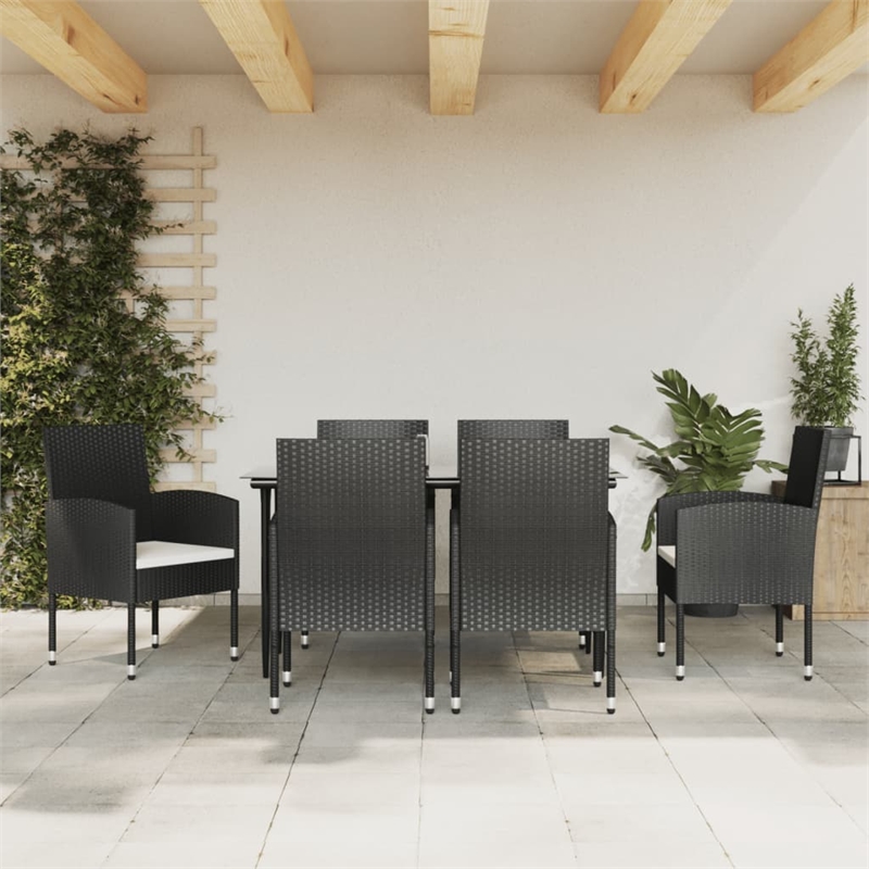 Afuera Living 7 Piece Poly Rattan Garden Dining Set in Black/Cream White