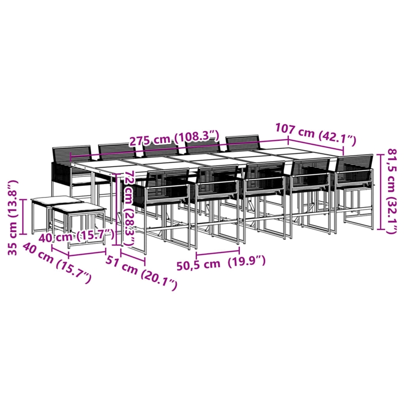 Afuera Living Contemporary 15 Piece Rattan Garden Dining Set in Black