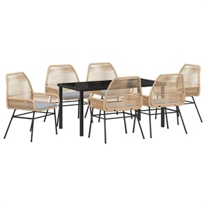 Afuera Living 7 Piece Poly Rattan Garden Dining Set with Cushions in Black