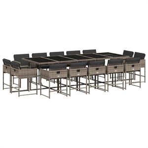 Afuera Living Contemporary 15 Piece Poly Rattan Patio Dining Set in Gray