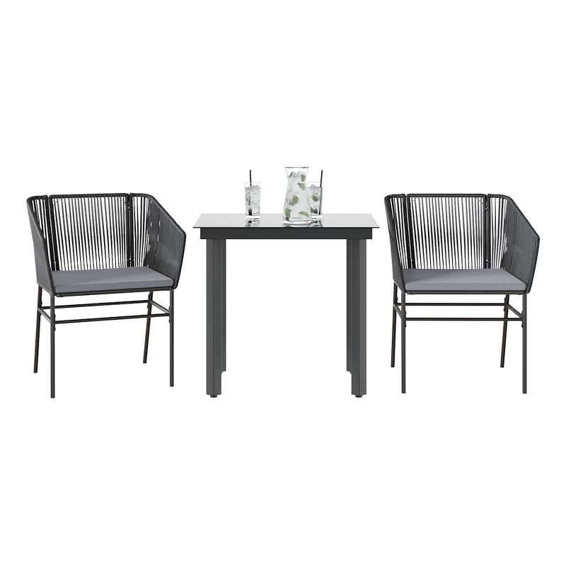 Afuera Living 3 Piece Poly Rattan Garden Dining Set in Black/Dark Gray