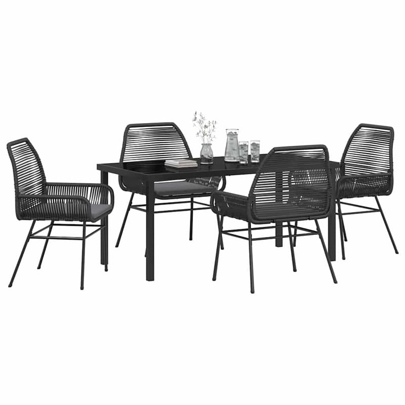 Afuera Living 5 Piece Poly Rattan Garden Dining Set with Cushions in Black