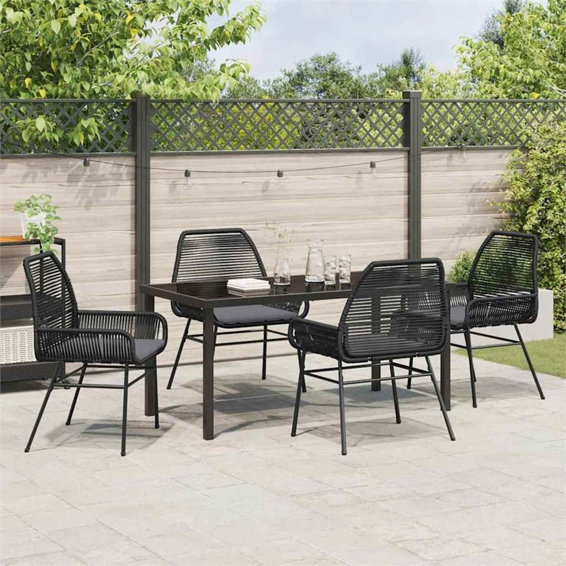 Afuera Living 5 Piece Poly Rattan Garden Dining Set with Cushions in Black
