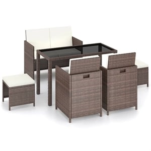 Afuera Living 6 Piece Poly Rattan Garden Dining Set in Brown/Cream White