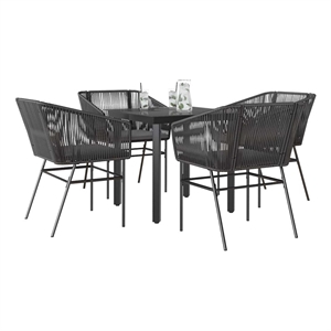 Afuera Living 5 Piece Poly Rattan Garden Dining Set in Black/Dark Gray