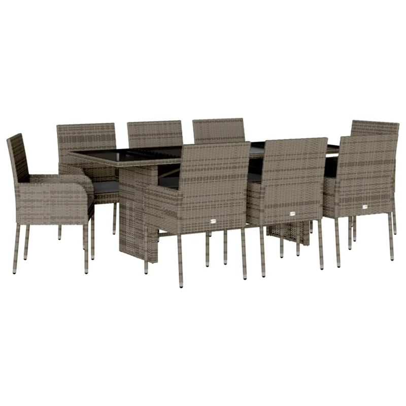 Afuera Living 9 Piece Poly Rattan Garden Dining Set in Dark Gray
