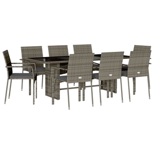 Afuera Living Contemporary 9 Piece Poly Rattan Garden Dining Set in Gray