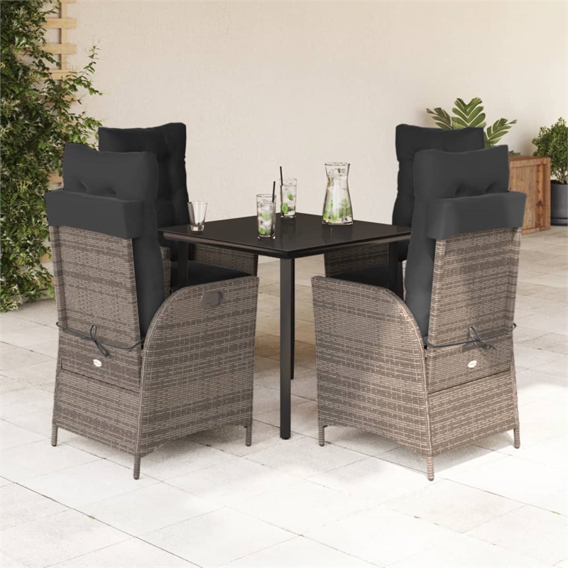 Afuera Living 5 Piece Poly Rattan Garden Dining Set in Black/Dark Gray