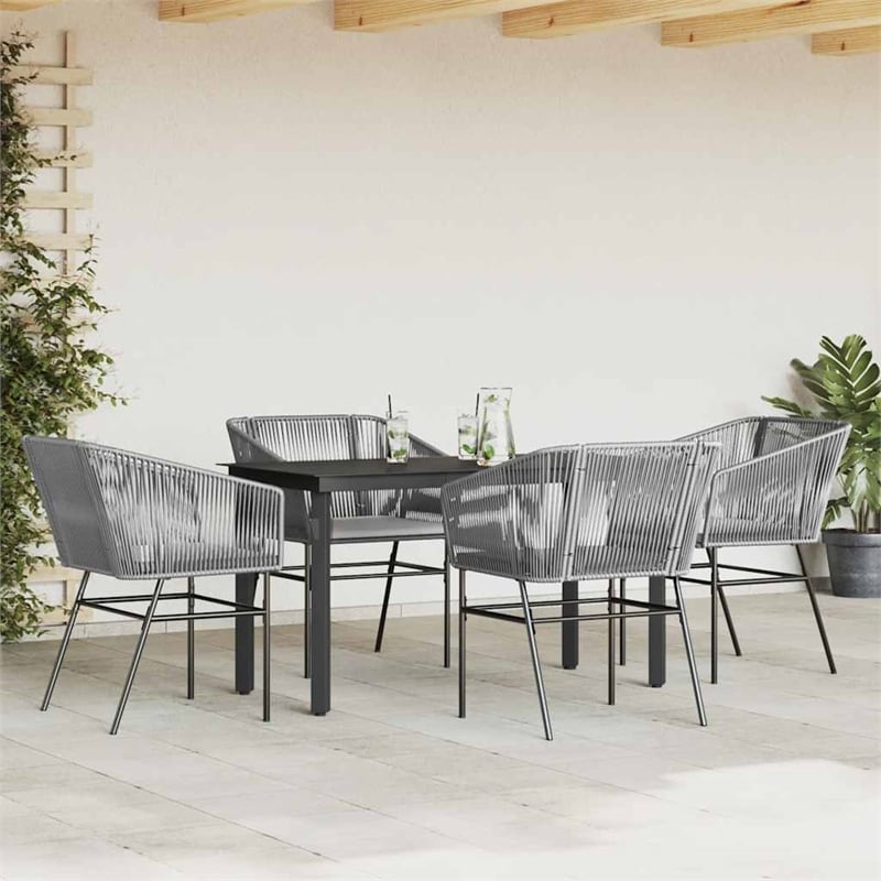 Afuera Living Poly Rattan Garden Dining Set with Cushions in Black