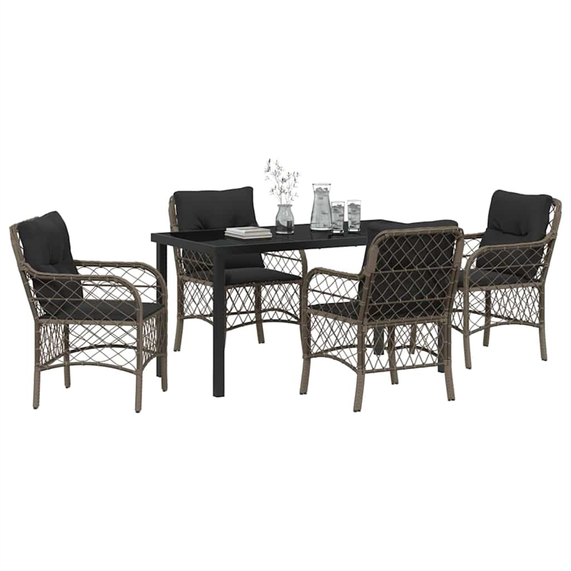 Afuera Living 5 Piece Poly Rattan Garden Dining Set with Cushions in Black